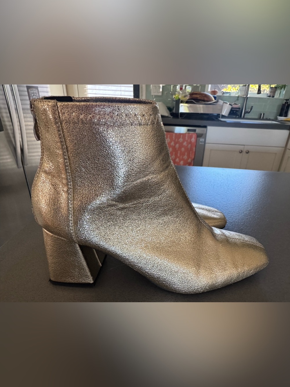 Metallic Gold Women's Block Heel Ankle Boots